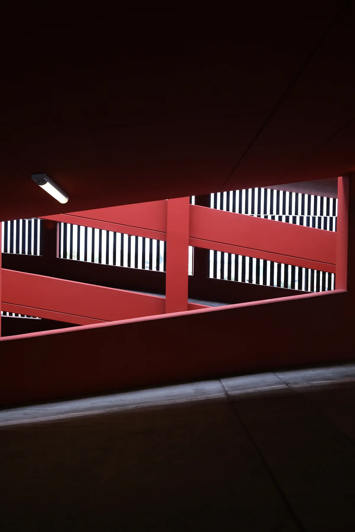 Geometric red architecture in Culver City’s downtown arts district