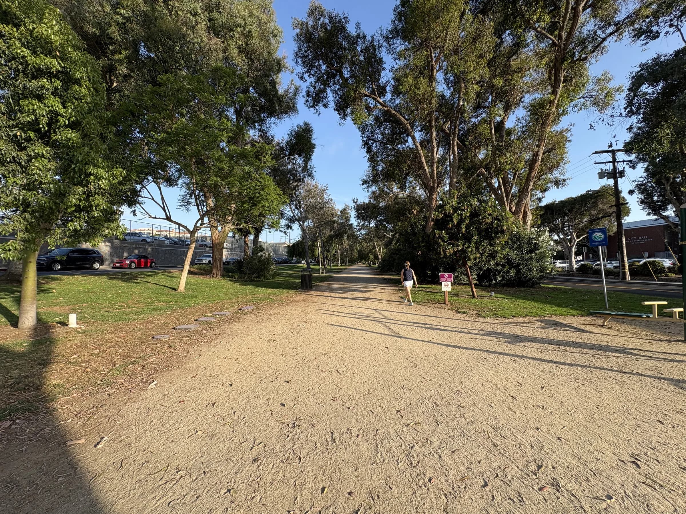 The shaded Hermosa Beach Greenbelt trail