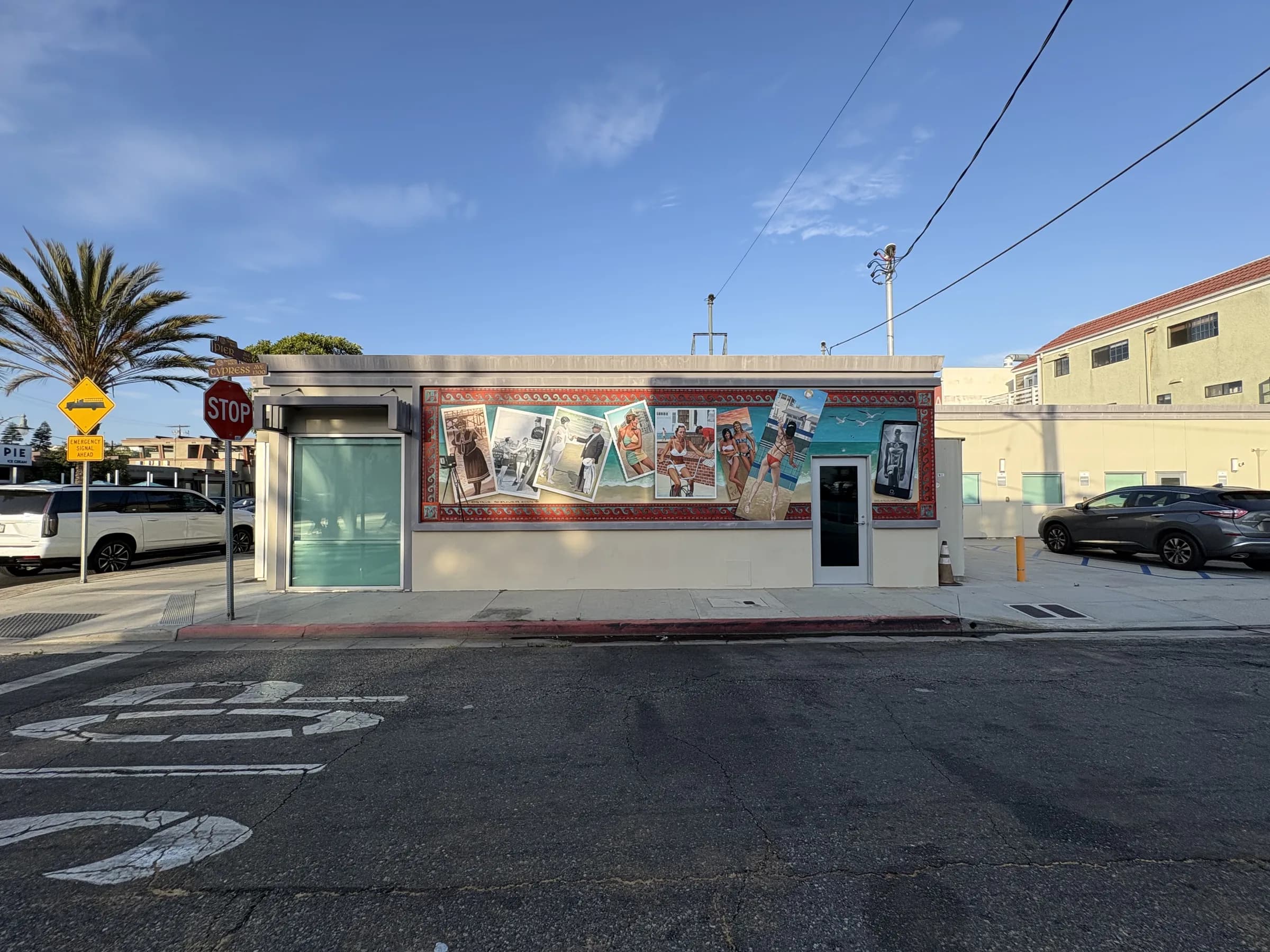 A colorful mural celebrating local beach culture