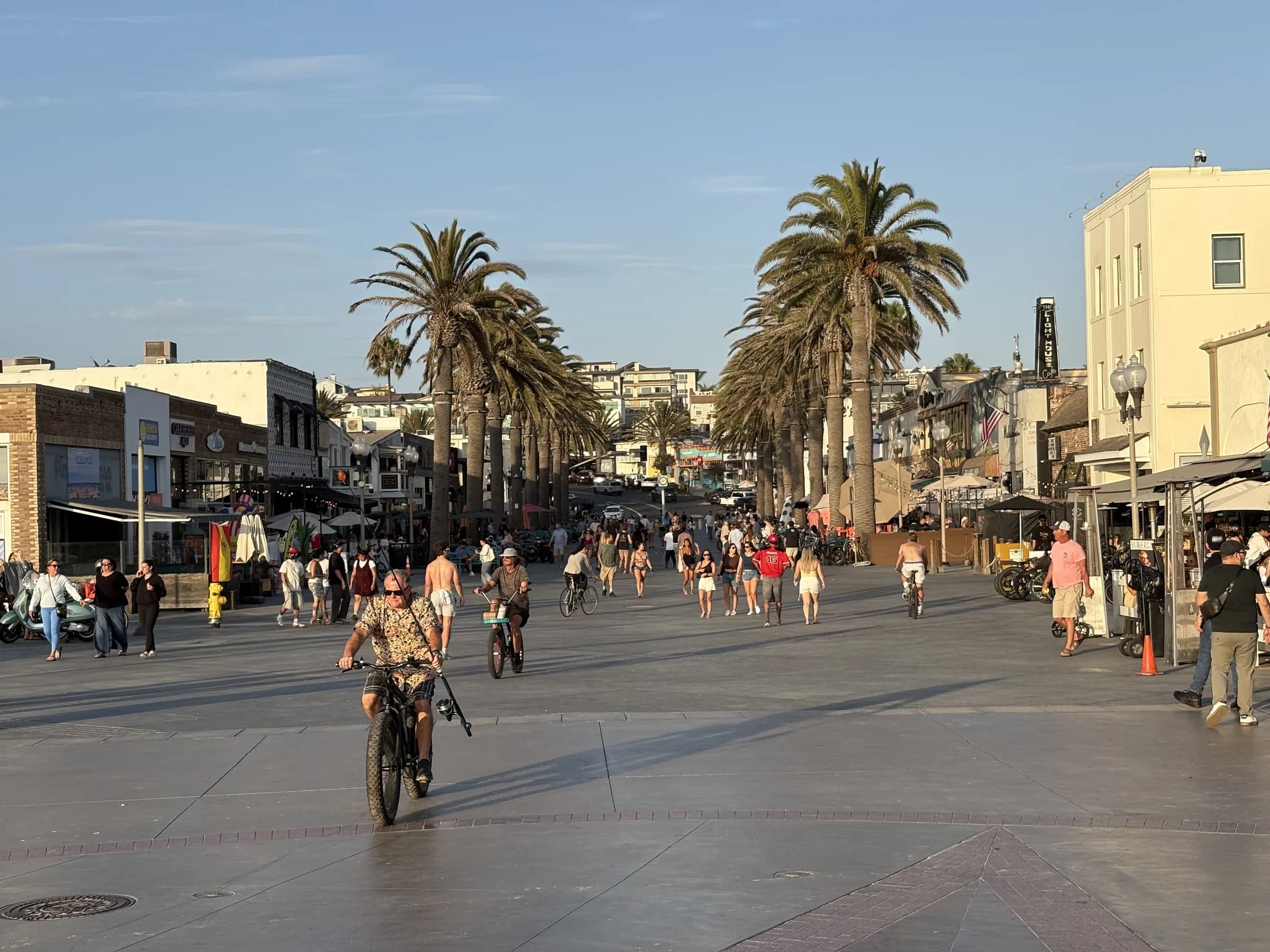Neighbors and visitors enjoying a lively evening at Pier Plaza
