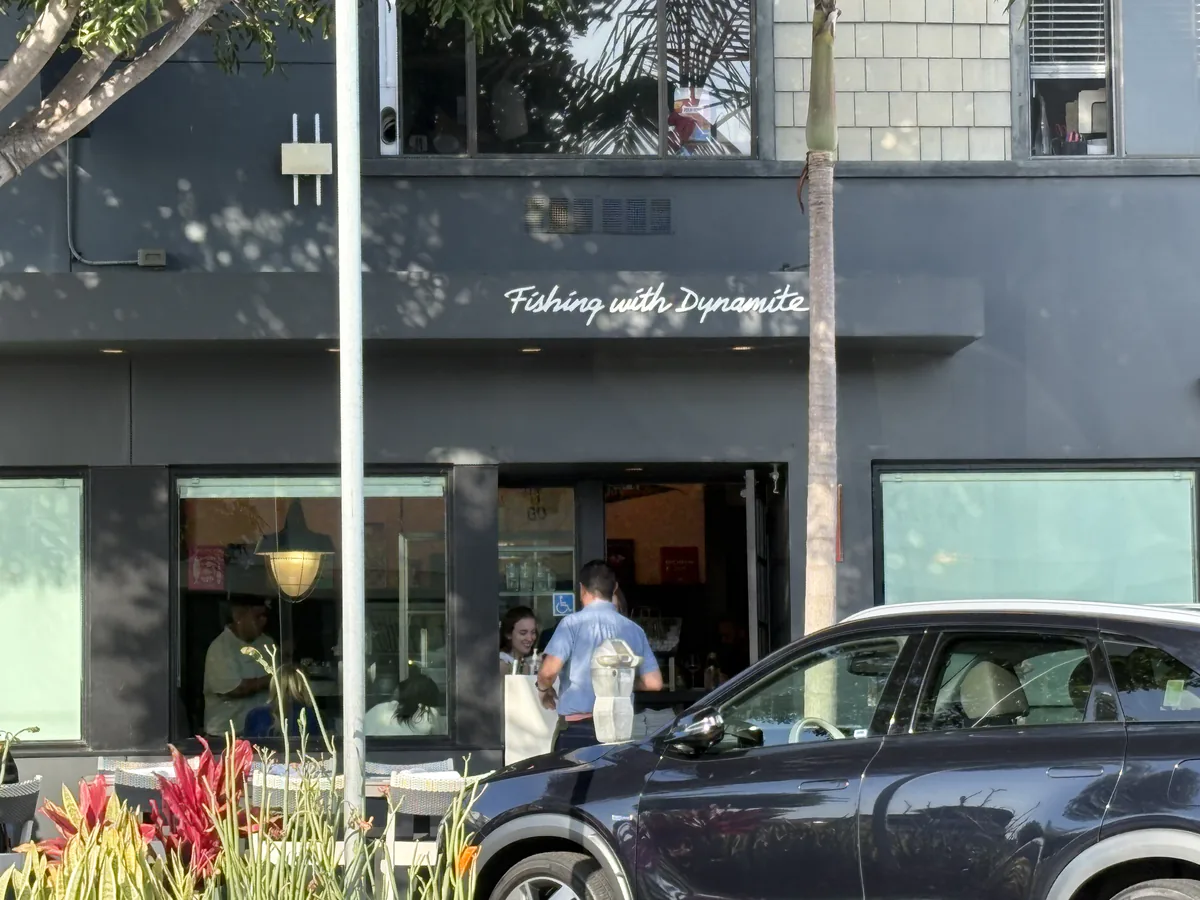 Fishing With Dynamite restaurant exterior in Manhattan Beach