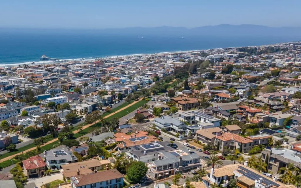 Aerial view across the Hill Section toward the Pacific Ocean