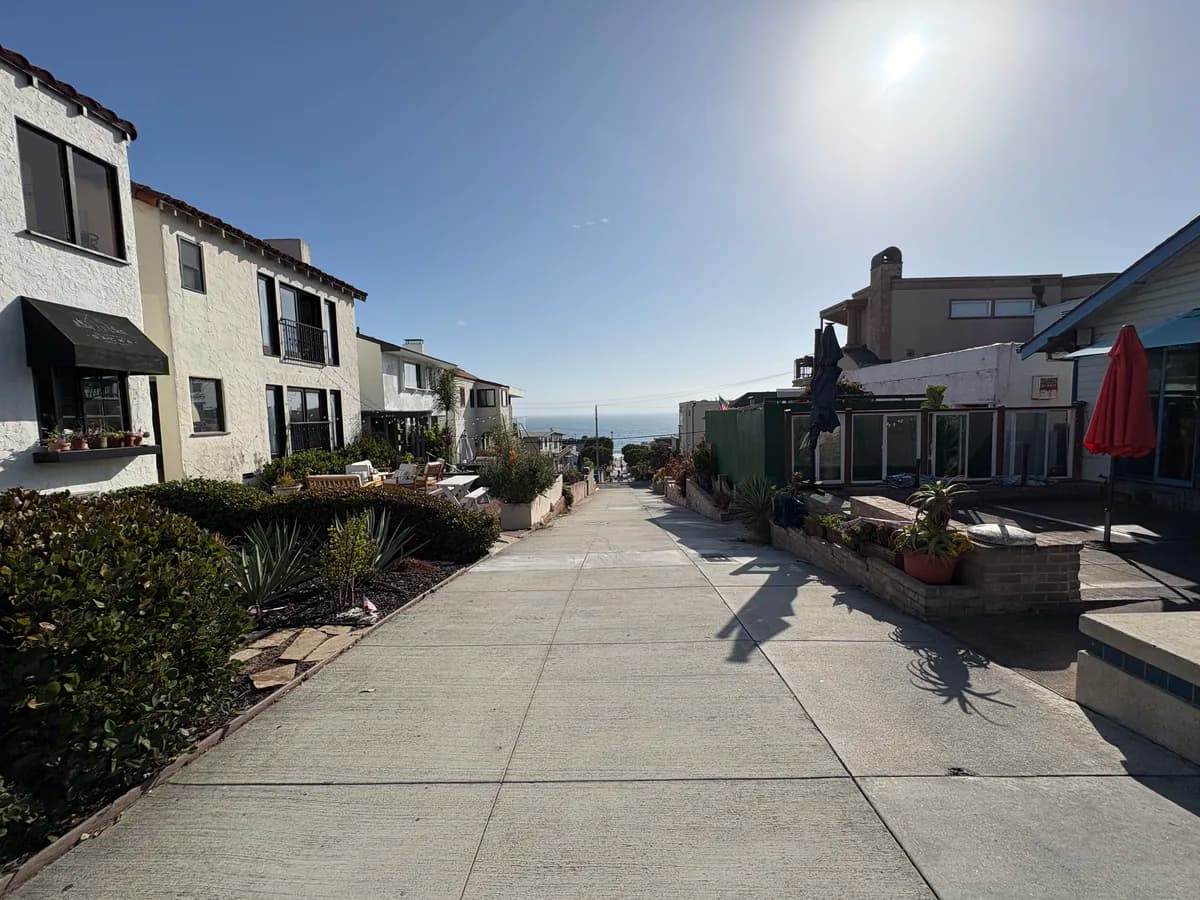 Homes lining a beach walkway in Manhattan Beach
