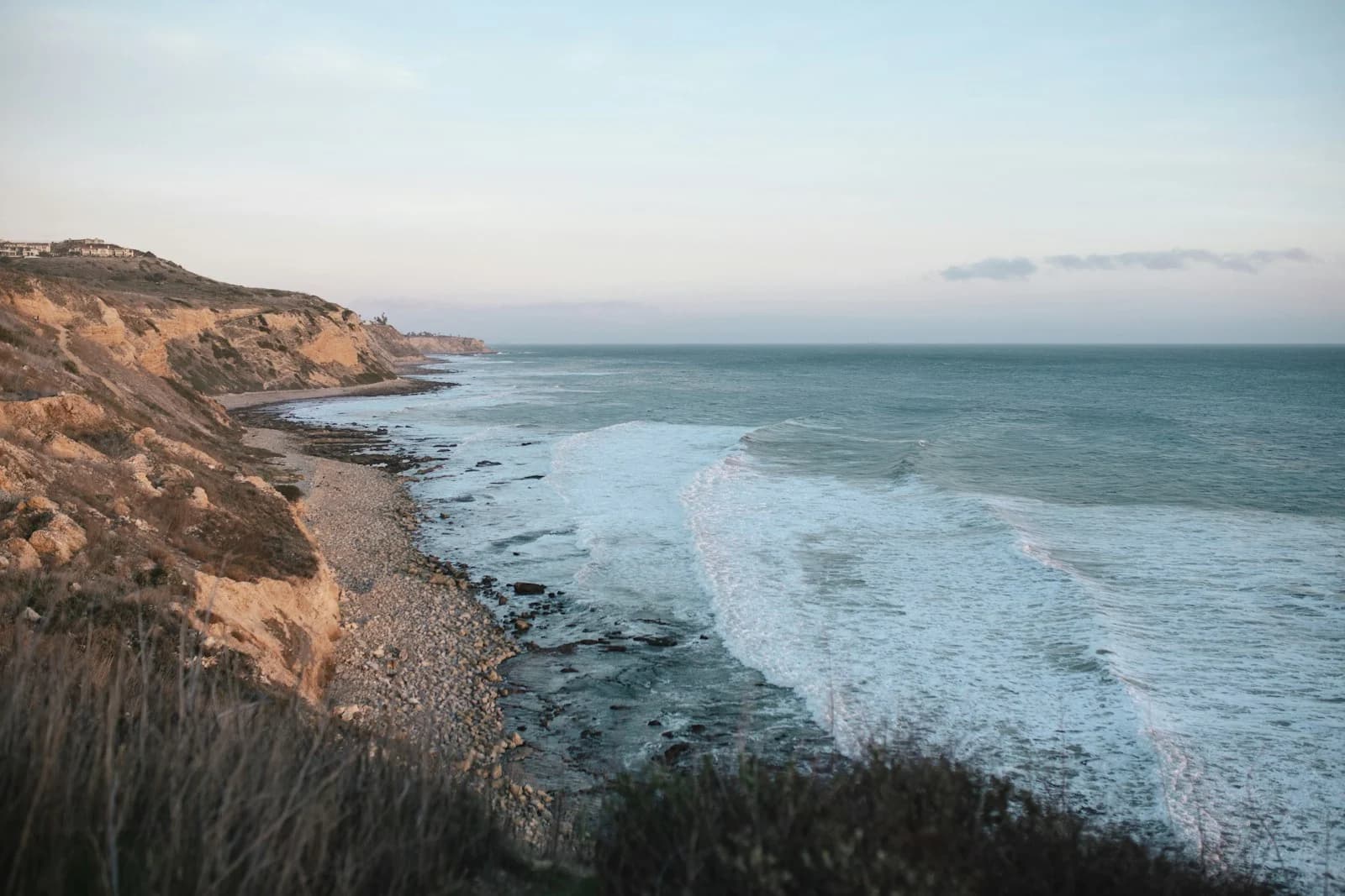 Soft evening light across the layered bluffs of the Palos Verdes coast