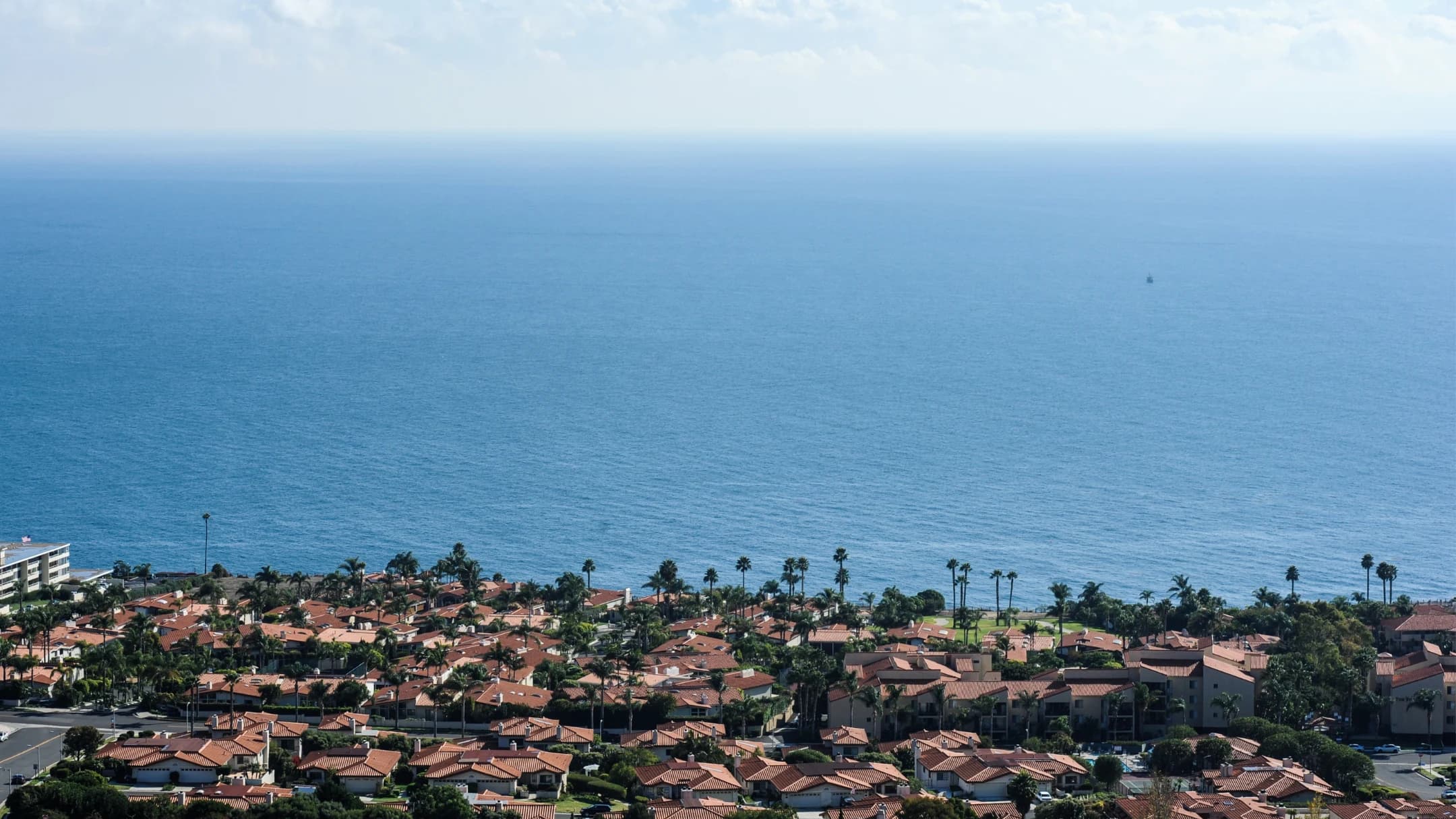 A Palos Verdes coastal neighborhood of red-tile roofs overlooking the Pacific