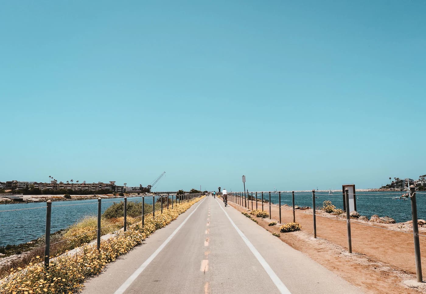 The paved Marina del Rey bicycle path running beside the water