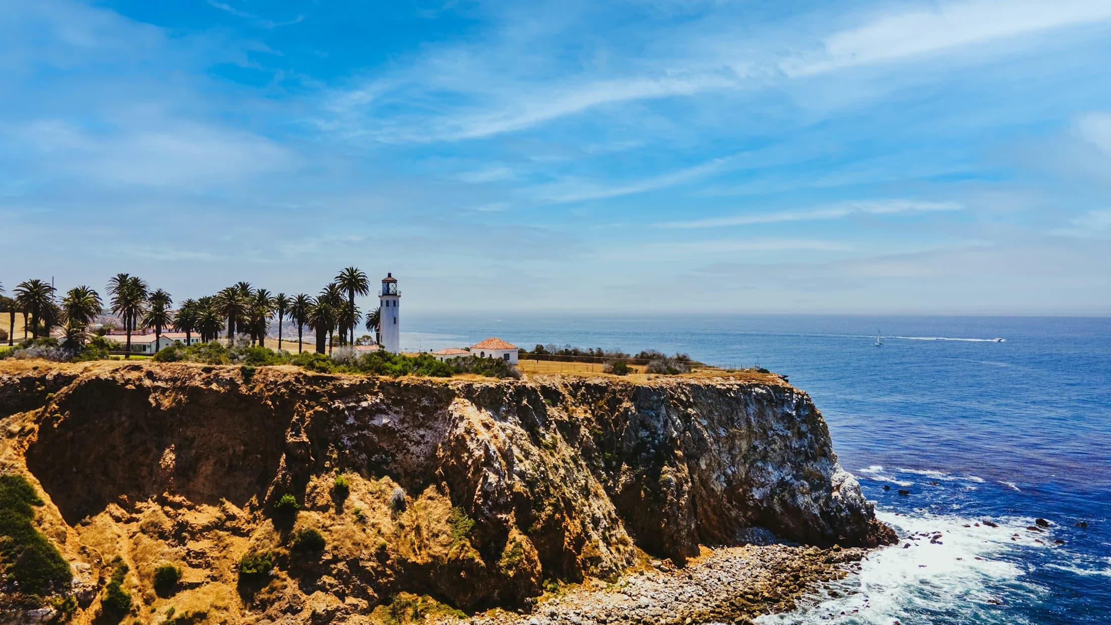 Point Vicente Lighthouse on a cliff above the Pacific Ocean