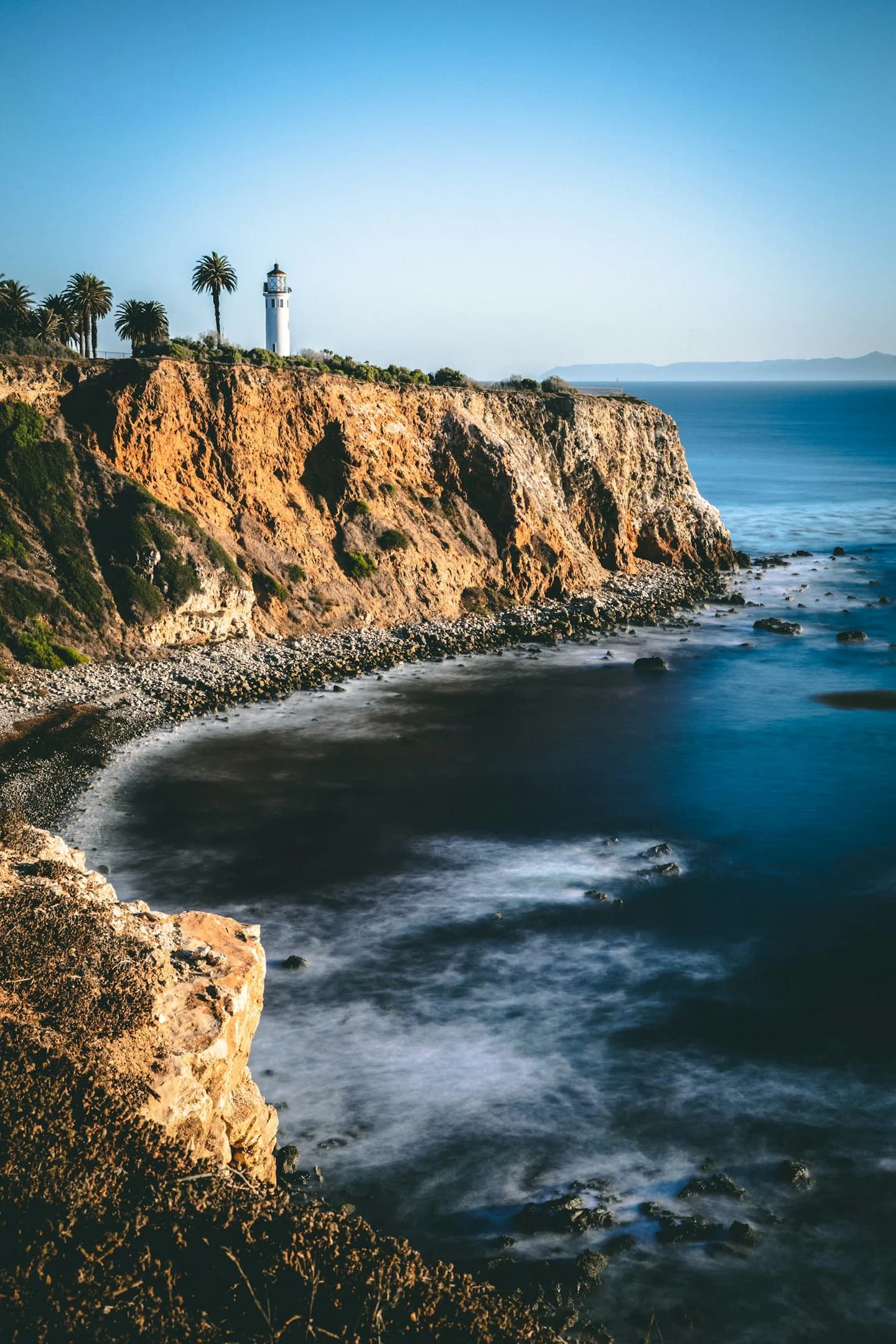Long-exposure water below the Point Vicente lighthouse bluff