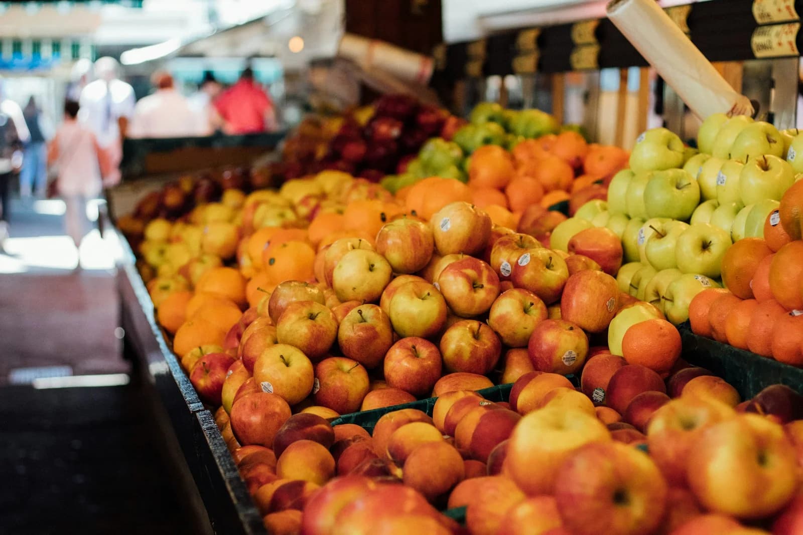 Colorful fruit arranged at a neighborhood farmers market