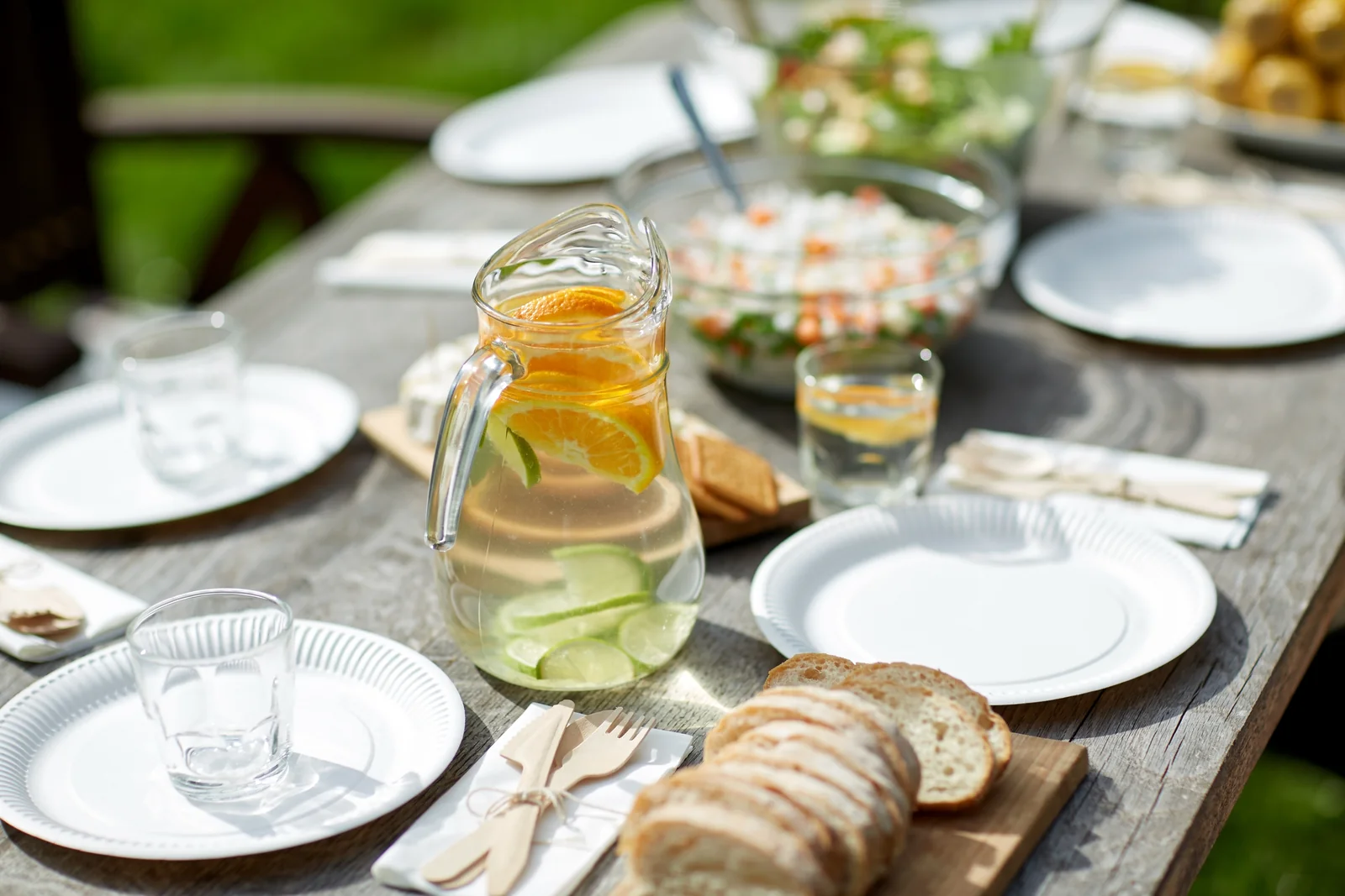 An outdoor restaurant table set for a neighborhood meal