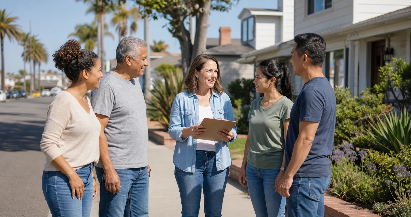 Neighbors gathering with a Neighborhood Watch area coordinator
